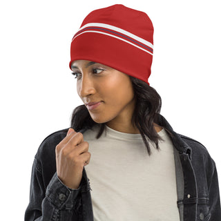 Beanie Hat by Ellen Jean Red and White Warm Durable Lightweight Beanie Hat