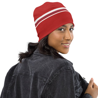 Beanie Hat by Ellen Jean Red and White Warm Durable Lightweight Beanie Hat