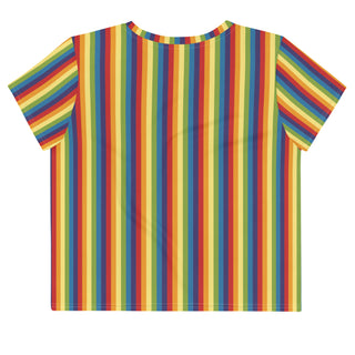 T-Shirt Crop Top Rainbow Stripe Short Sleeved Tee Shirt