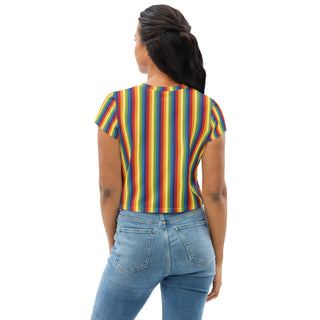 T-Shirt Crop Top Rainbow Stripe Short Sleeved Tee Shirt