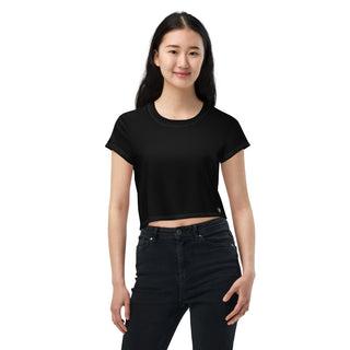 T-Shirt Crop Top Solid Black Short Sleeved Tee Shirt