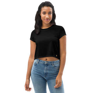 T-Shirt Crop Top Solid Black Short Sleeved Tee Shirt