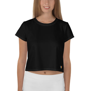 T-Shirt Crop Top Solid Black Short Sleeved Tee Shirt