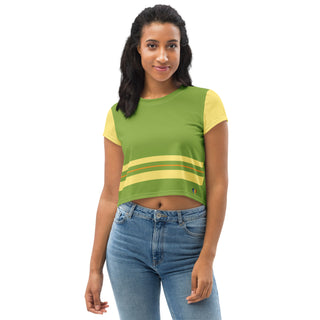 Green and Yellow Crop Top T-Shirt by Ellen Jean