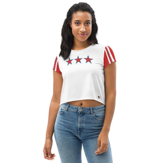 Red, White, and Blue Crop Top T-Shirt by Ellen Jean