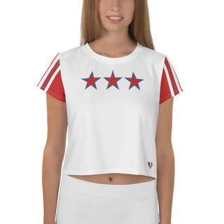 Red, White, and Blue Crop Top T-Shirt by Ellen Jean