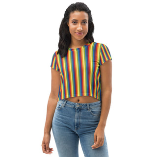 T-Shirt Crop Top Rainbow Stripe Short Sleeved Tee Shirt