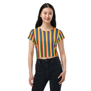 T-Shirt Crop Top Rainbow Stripe Short Sleeved Tee Shirt