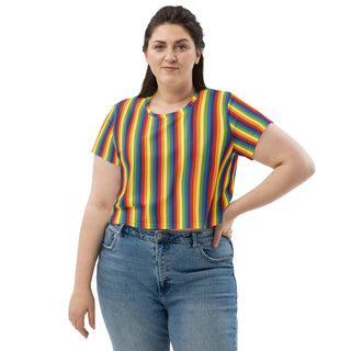 T-Shirt Crop Top Rainbow Stripe Short Sleeved Tee Shirt