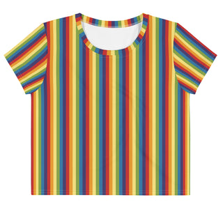 T-Shirt Crop Top Rainbow Stripe Short Sleeved Tee Shirt