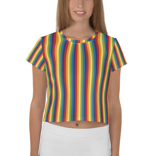 T-Shirt Crop Top Rainbow Stripe Short Sleeved Tee Shirt