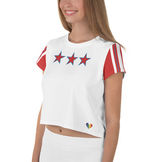 Red, White, and Blue Crop Top T-Shirt by Ellen Jean