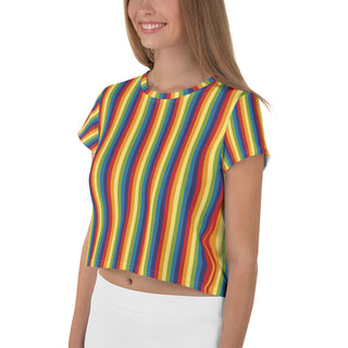 T-Shirt Crop Top Rainbow Stripe Short Sleeved Tee Shirt