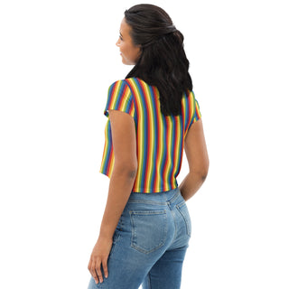 T-Shirt Crop Top Rainbow Stripe Short Sleeved Tee Shirt