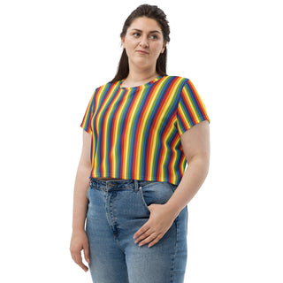 T-Shirt Crop Top Rainbow Stripe Short Sleeved Tee Shirt