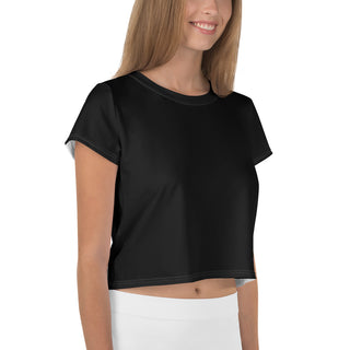 T-Shirt Crop Top Solid Black Short Sleeved Tee Shirt