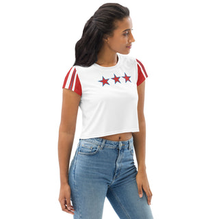 Red, White, and Blue Crop Top T-Shirt by Ellen Jean