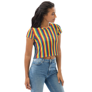 T-Shirt Crop Top Rainbow Stripe Short Sleeved Tee Shirt