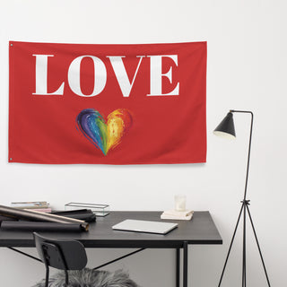 Red Love Flag with Rainbow Heart by Ellen Jean