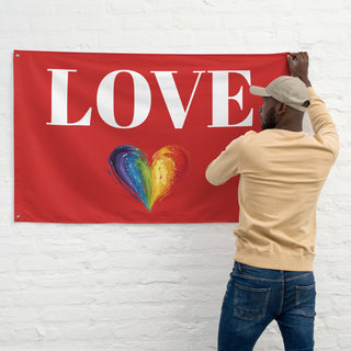 Red Love Flag with Rainbow Heart by Ellen Jean