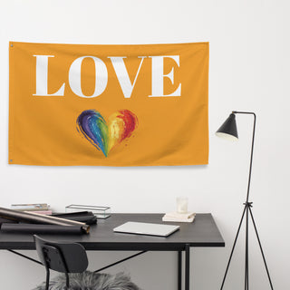 Orange Love Flag with Rainbow Heart by Ellen Jean