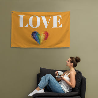 Orange Love Flag with Rainbow Heart by Ellen Jean