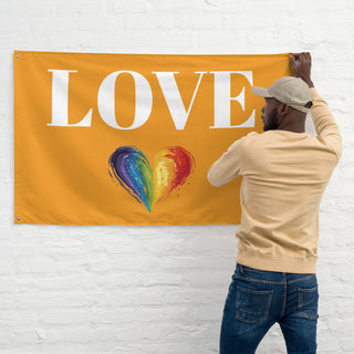 Orange Love Flag with Rainbow Heart by Ellen Jean