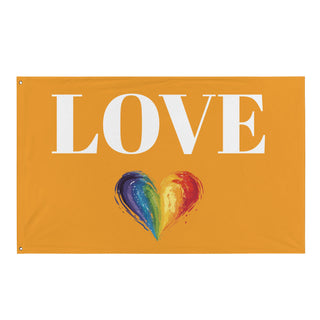 Orange Love Flag with Rainbow Heart by Ellen Jean