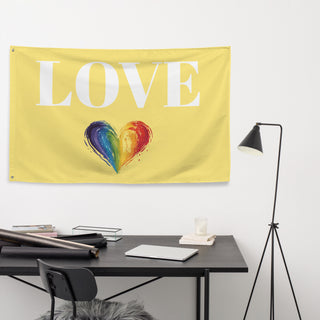 Yellow Love Flag with Rainbow Heart by Ellen Jean