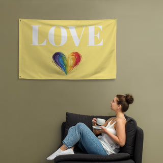 Yellow Love Flag with Rainbow Heart by Ellen Jean