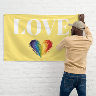 Yellow Love Flag with Rainbow Heart by Ellen Jean