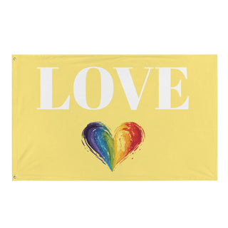 Yellow Love Flag with Rainbow Heart by Ellen Jean