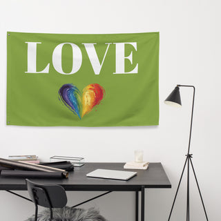 Green Love Flag with Rainbow Heart by Ellen Jean