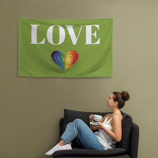 Green Love Flag with Rainbow Heart by Ellen Jean