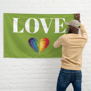 Green Love Flag with Rainbow Heart by Ellen Jean