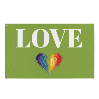 Green Love Flag with Rainbow Heart by Ellen Jean