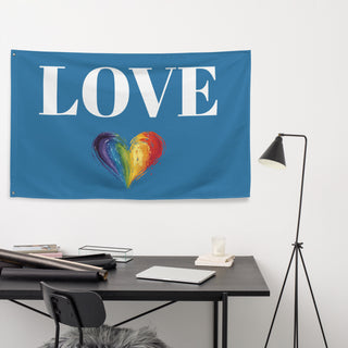 Blue Love Flag with Rainbow Heart by Ellen Jean