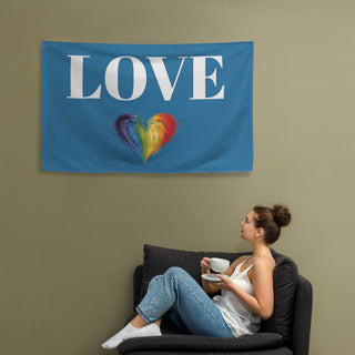 Blue Love Flag with Rainbow Heart by Ellen Jean