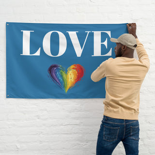 Blue Love Flag with Rainbow Heart by Ellen Jean