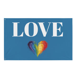 Blue Love Flag with Rainbow Heart by Ellen Jean