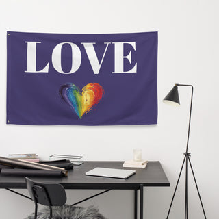 Purple Love Flag with Rainbow Heart