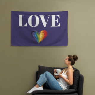 Purple Love Flag with Rainbow Heart