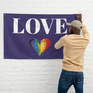 Purple Love Flag with Rainbow Heart