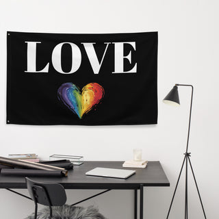 Black Love Flag with Rainbow Heart