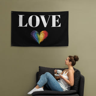 Black Love Flag with Rainbow Heart