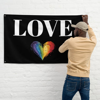 Black Love Flag with Rainbow Heart