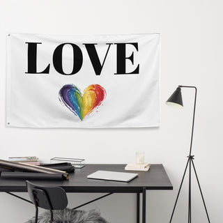 White Love Flag with Rainbow Heart