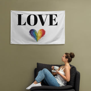 White Love Flag with Rainbow Heart