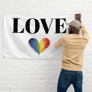 White Love Flag with Rainbow Heart