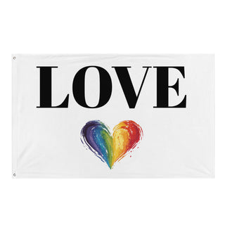 White Love Flag with Rainbow Heart